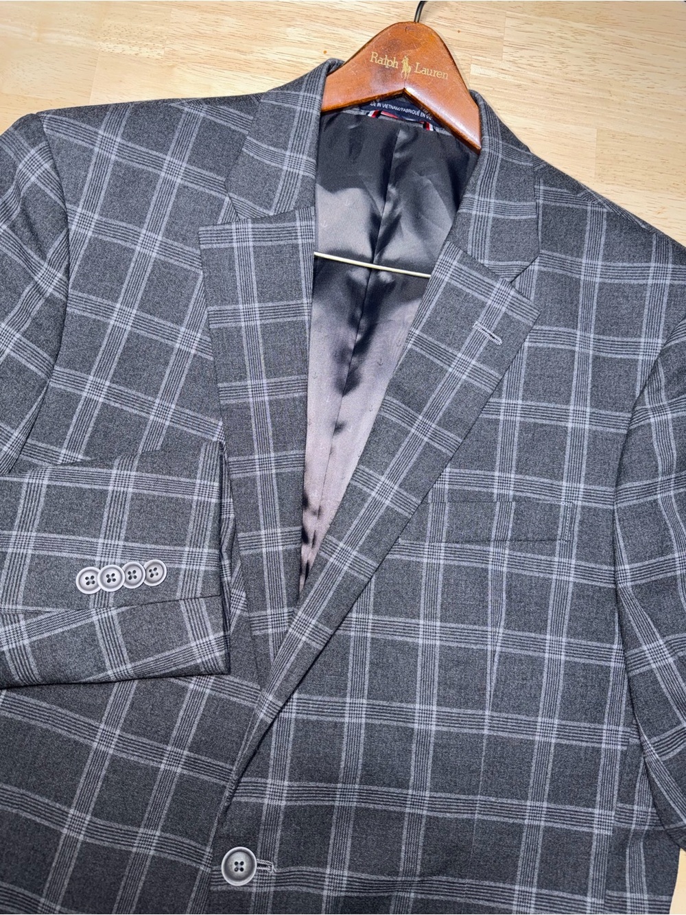 Tommy Hilfiger Mens 40L Gray Plaid Windowpane Stretch 2 Button Blazer Sport Coat